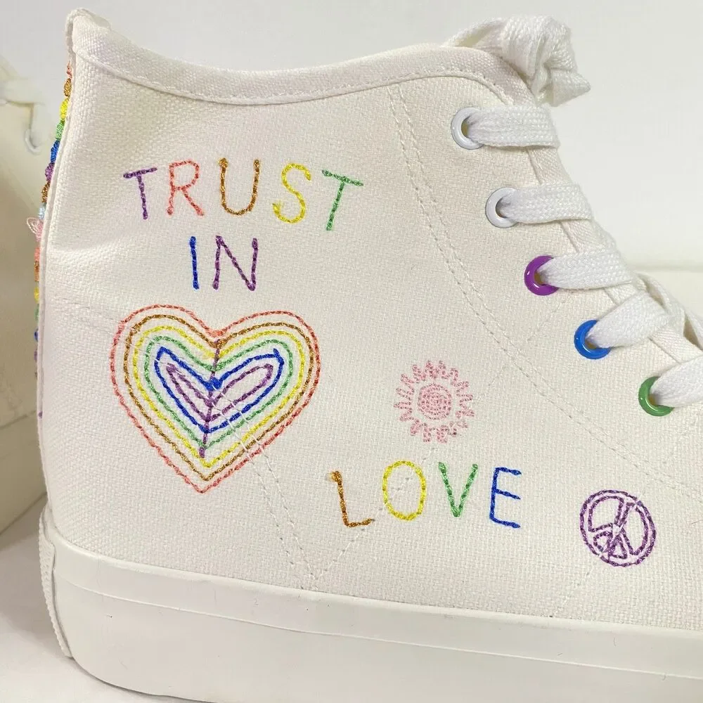 American Eagle Trust In Love High Top Sneakers Women Sz 10 Multicolor NWOT Read